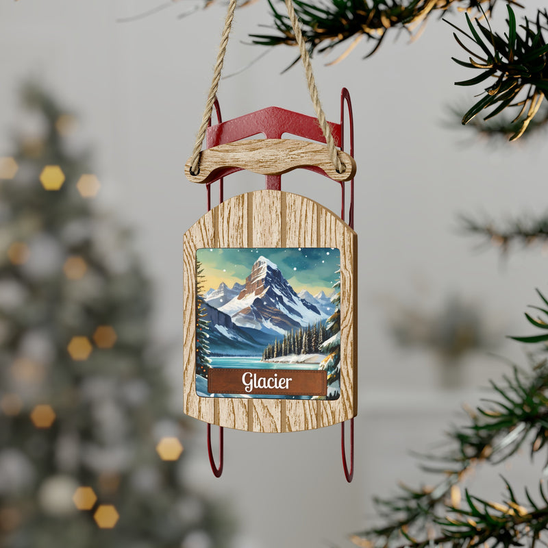 Glacier National Park Christmas Sled Ornament