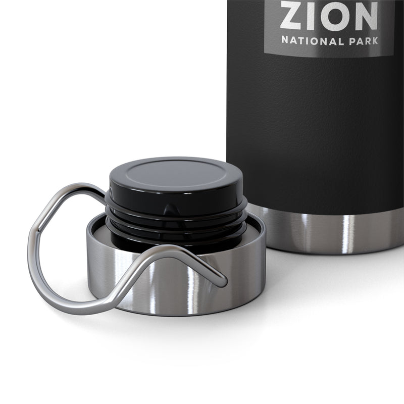 Image of a stainless steel water bottle featuring a design of The Narrows from Zion National Park in Utah.