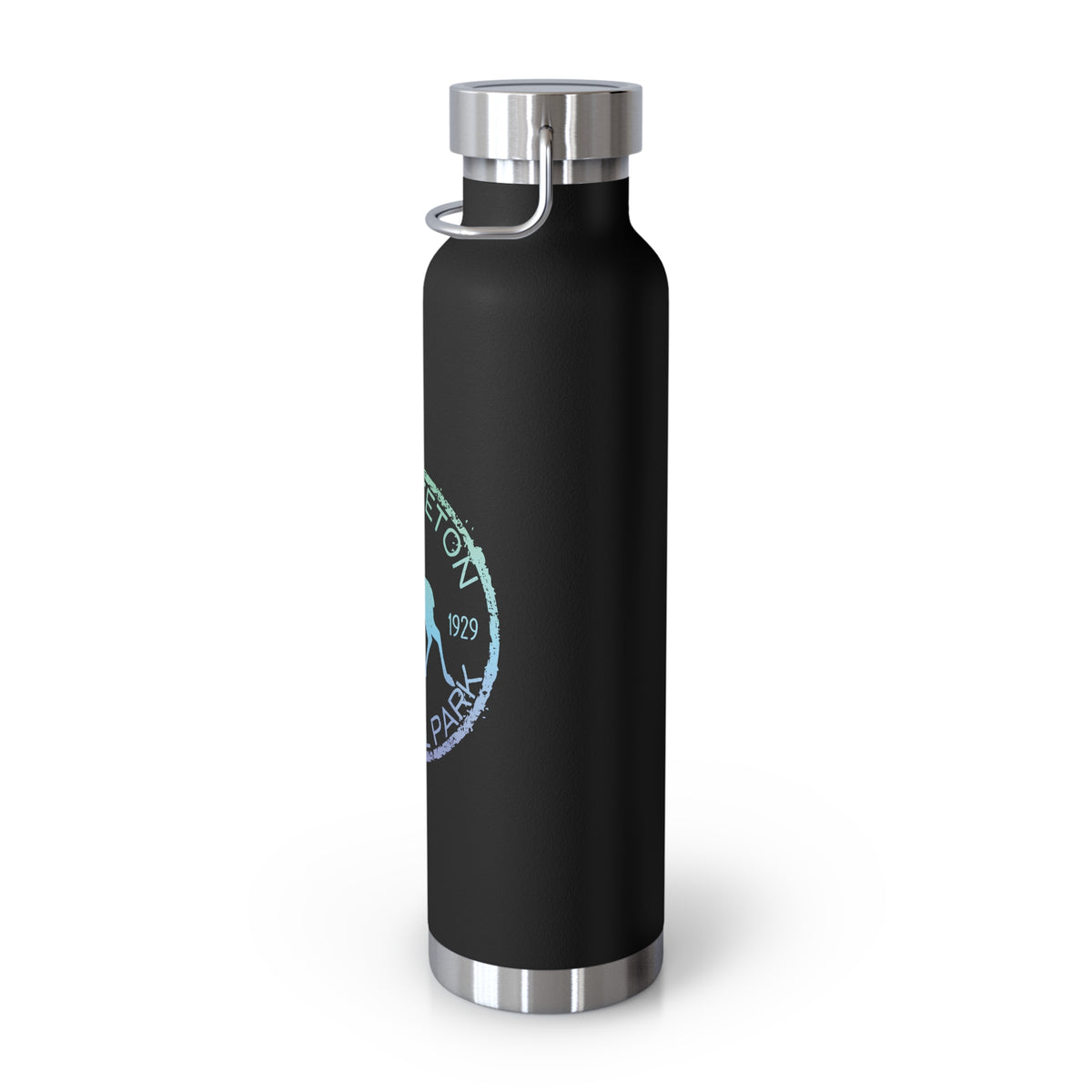 Grand Teton National Park souvenir water bottle featuring a moose design with stainless steel construction.