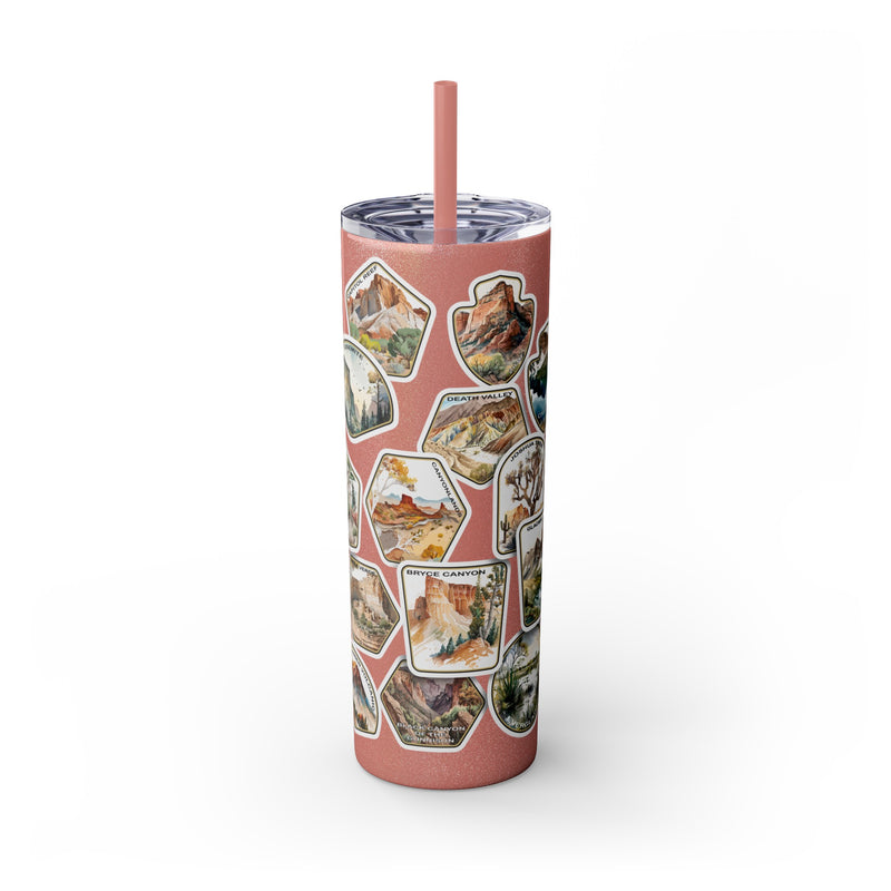 National Park Stamps Skinny Tumbler with Straw, 20oz