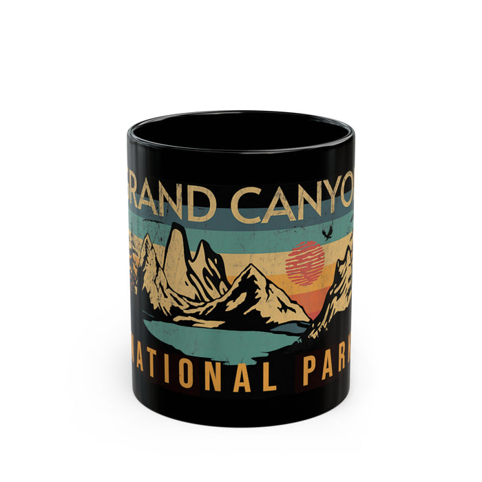 Grand Canyon National Park souvenir mug with sunrise and mountain design