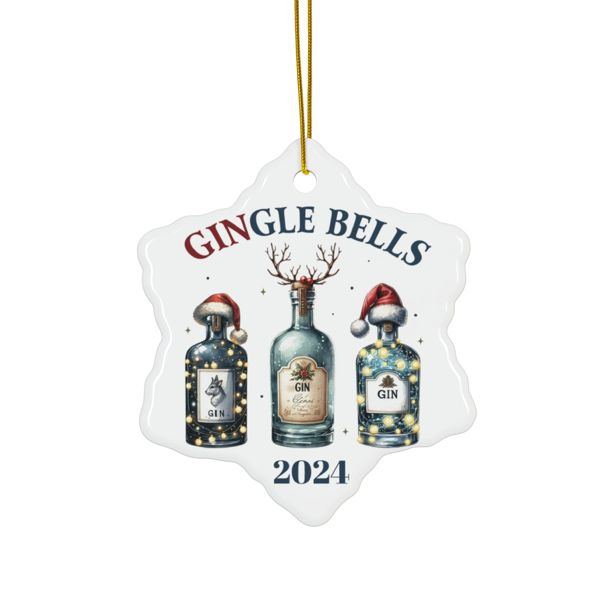 Gingle Bells Ceramic Ornament, 2024 Gin-Themed Holiday Keepsake With Free Shipping