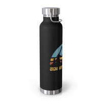 Image of a stainless steel water bottle featuring a sunset design from Zion National Park in Utah.