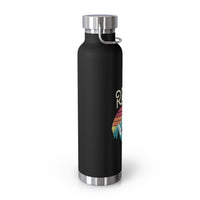 Stainless steel water bottle with a Mount Rainier National Park design, featuring a double-wall insulation and a durable powder-coated finish.