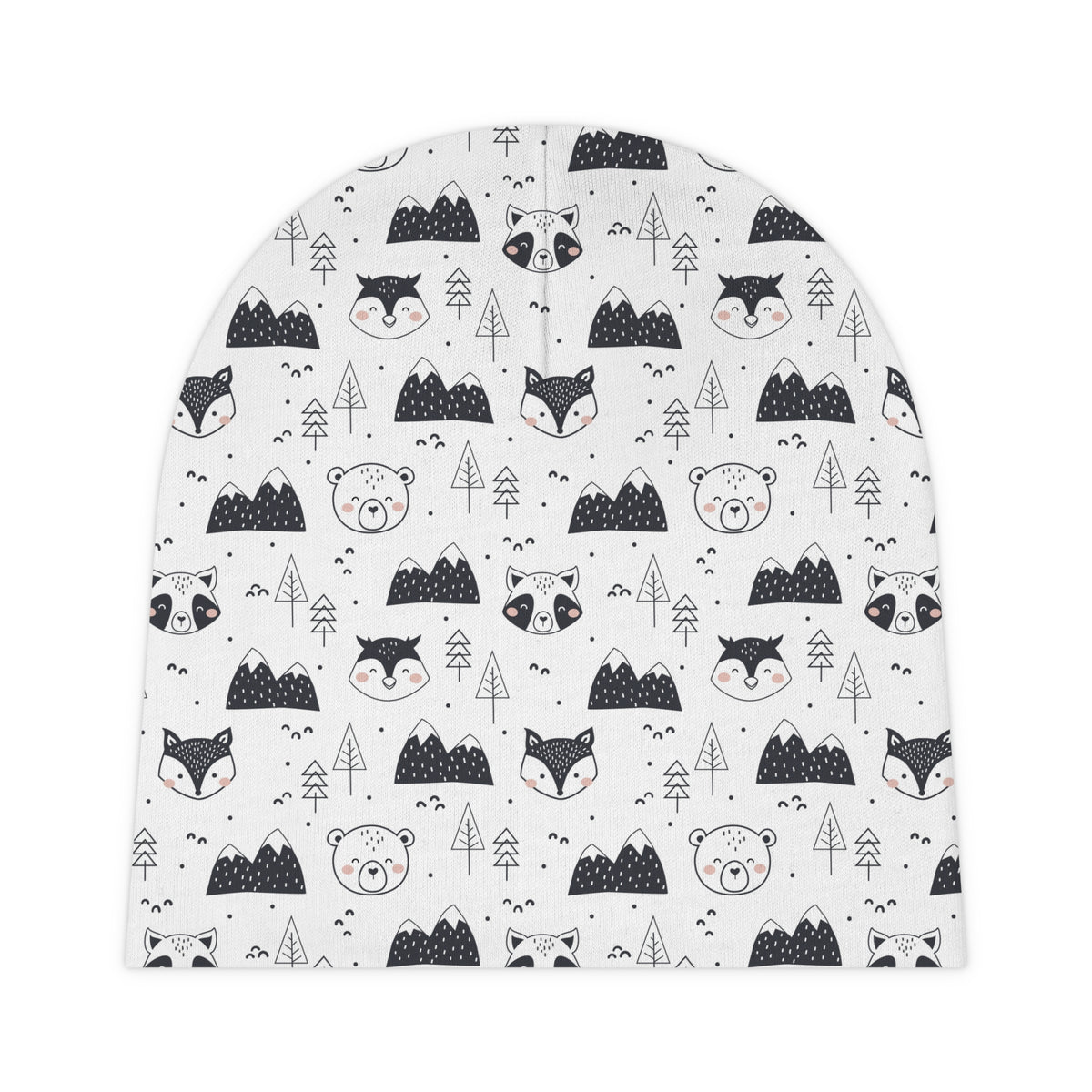 Woodland Animals Black and White Unisex Baby Beanie