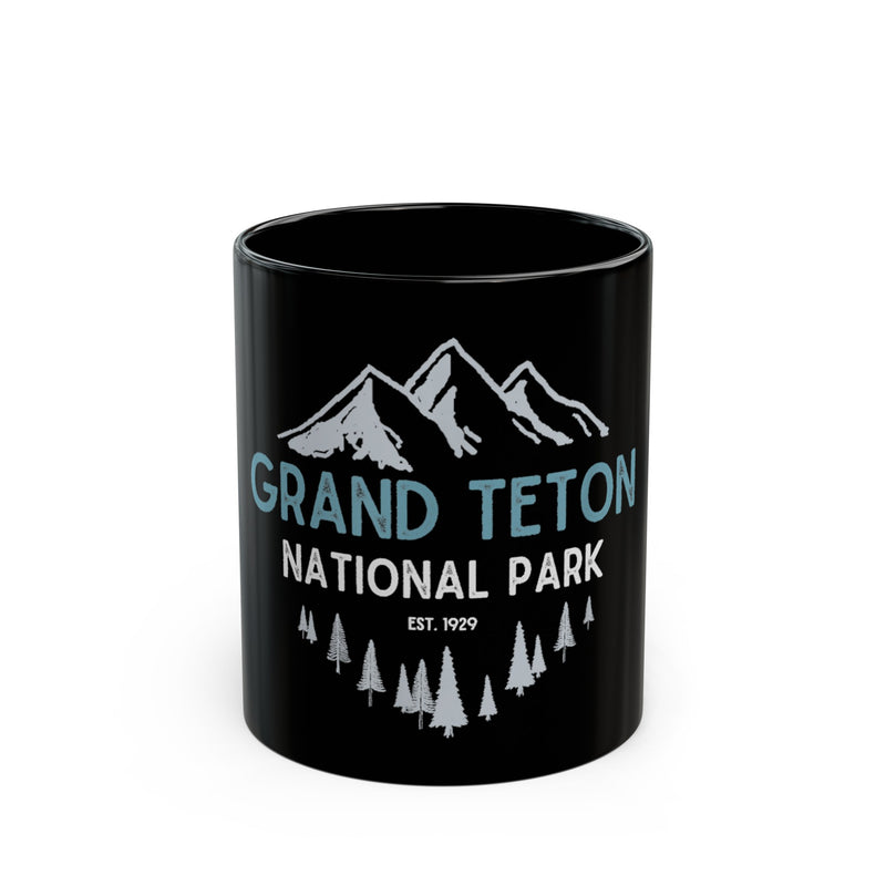 Grand Teton National Park souvenir mug featuring a mountain and tree design.