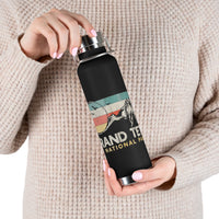 Grand Teton National Park souvenir water bottle featuring a mountain scene design with stainless steel construction.