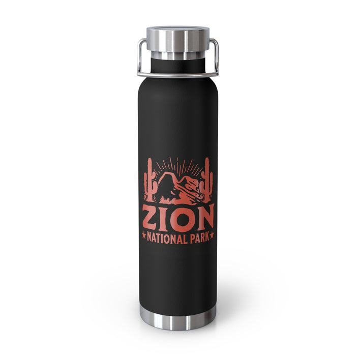 Image of a stainless steel water bottle featuring a desert-themed design from Zion National Park in Utah.