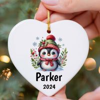 Personalized Kids Christmas Ornament 2024, Cute Penguin Ceramic Holiday Keepsake Customized with Name and Free Shipping