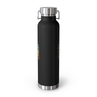 Stainless steel water bottle featuring an Acadia National Park design with a mountain and sunset illustration, durable powder-coated finish.