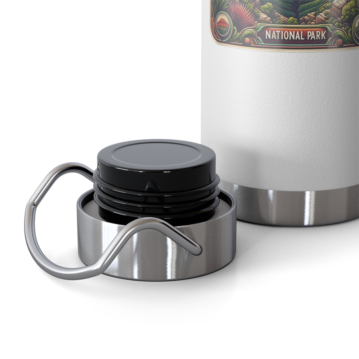 Grand Canyon National Park souvenir water bottle featuring a scenic artwork design and stainless steel construction.