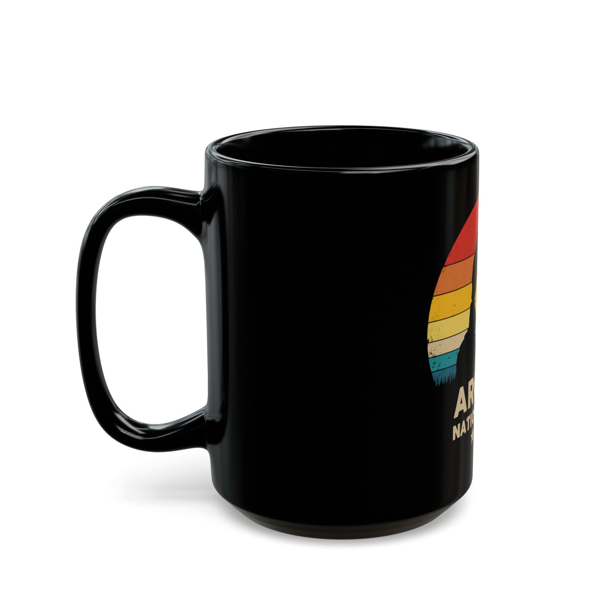 Arches National Park Souvenir Mug with Sunset Silhouette Design