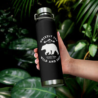 Grand Teton National Park souvenir water bottle featuring a Grizzly 399 design with stainless steel construction.