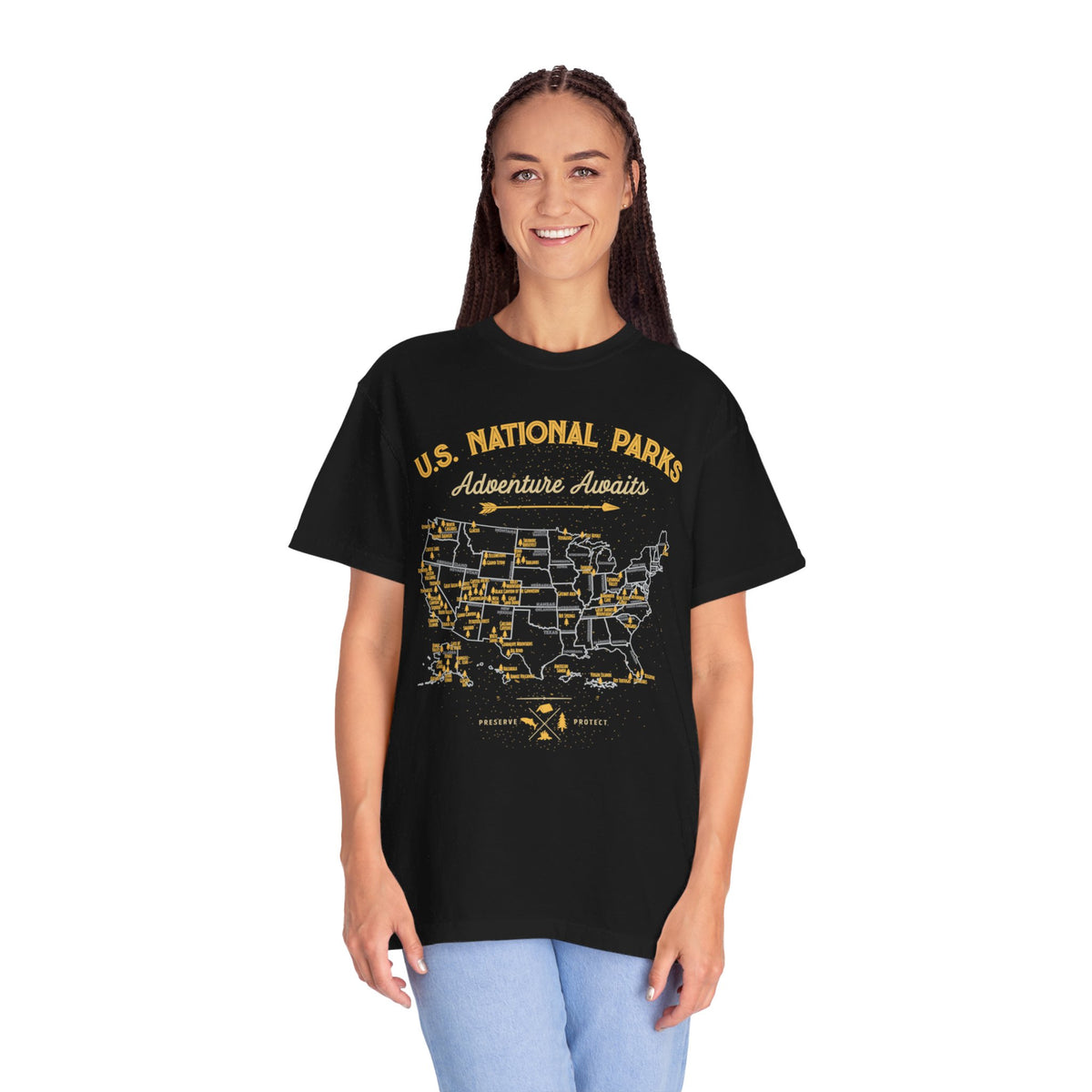 Adventure Awaits Gold National Parks Souvenir Shirt