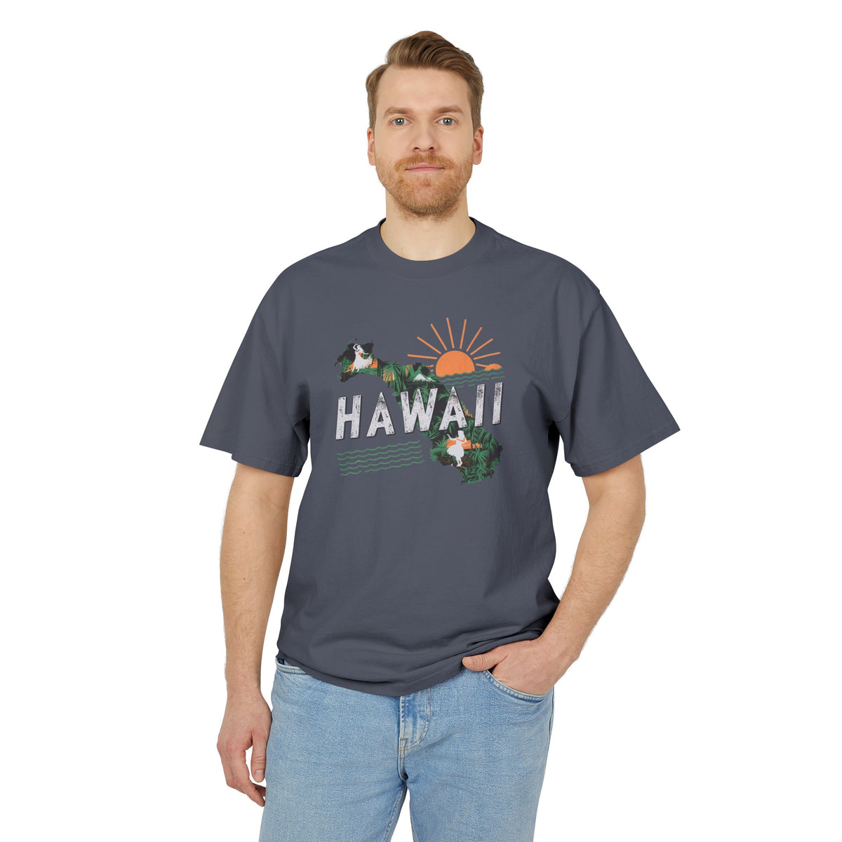 Hawaii Retro State Unisex Heavy Faded Tee