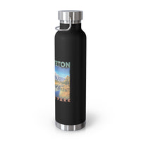 Grand Teton National Park souvenir water bottle featuring a scenic mountain reflection design with stainless steel construction.