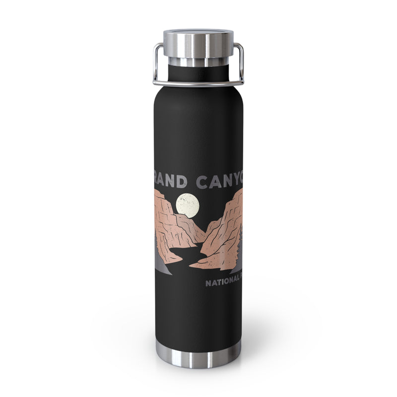 Grand Canyon National Park souvenir water bottle featuring a moonlit landscape design and stainless steel construction.