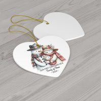 First Christmas as a Family of Three 2024 Ornament, Heart Shaped Ceramic Snowman New Baby Girl Family Keepsake