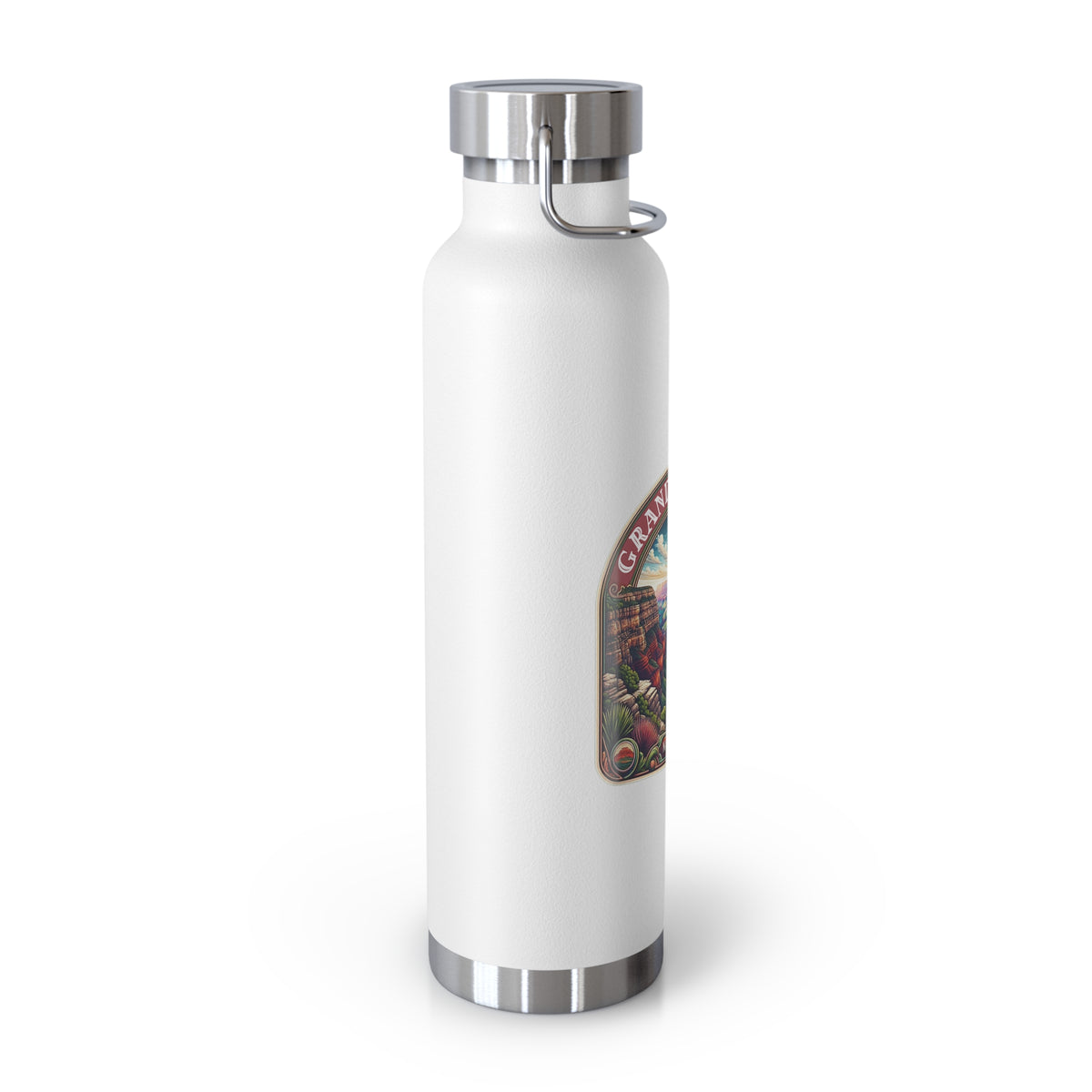 Grand Canyon National Park souvenir water bottle featuring a scenic artwork design and stainless steel construction.