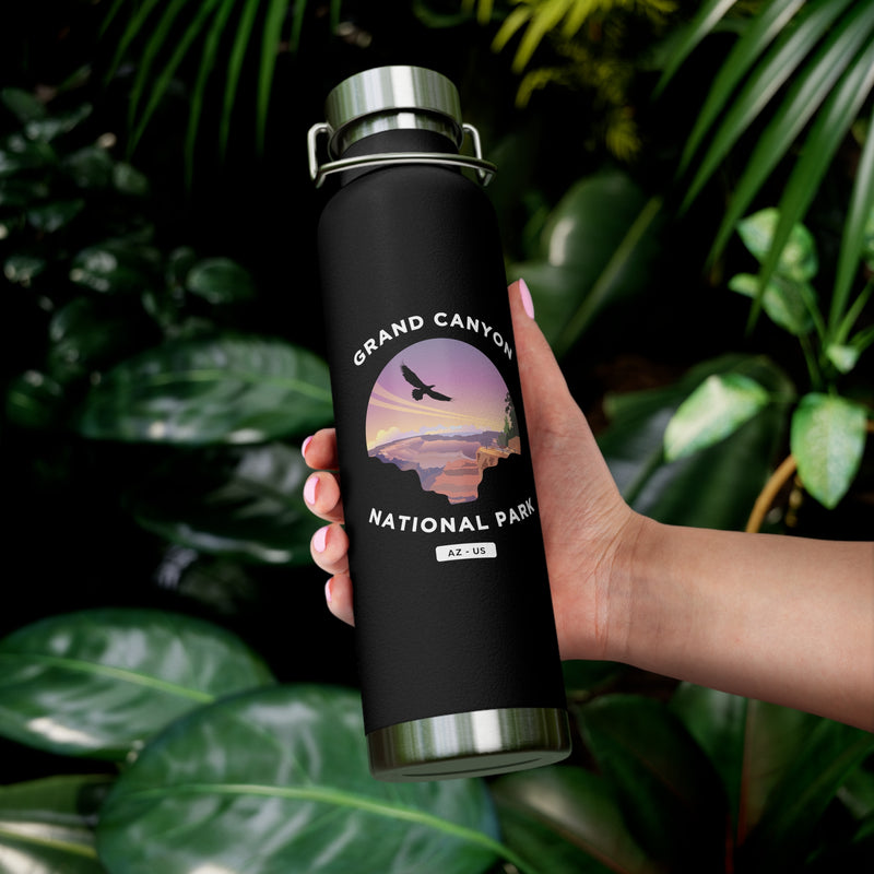 Grand Canyon National Park souvenir water bottle with a scenic design and stainless steel construction.