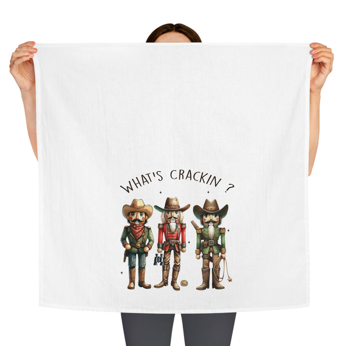 Funny Cowboy Nutcracker Christmas Tea Towel, What's Crackin'? Holiday Decor Kitchen Towel