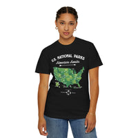 Adventure Awaits Green US National Parks Souvenir Tee