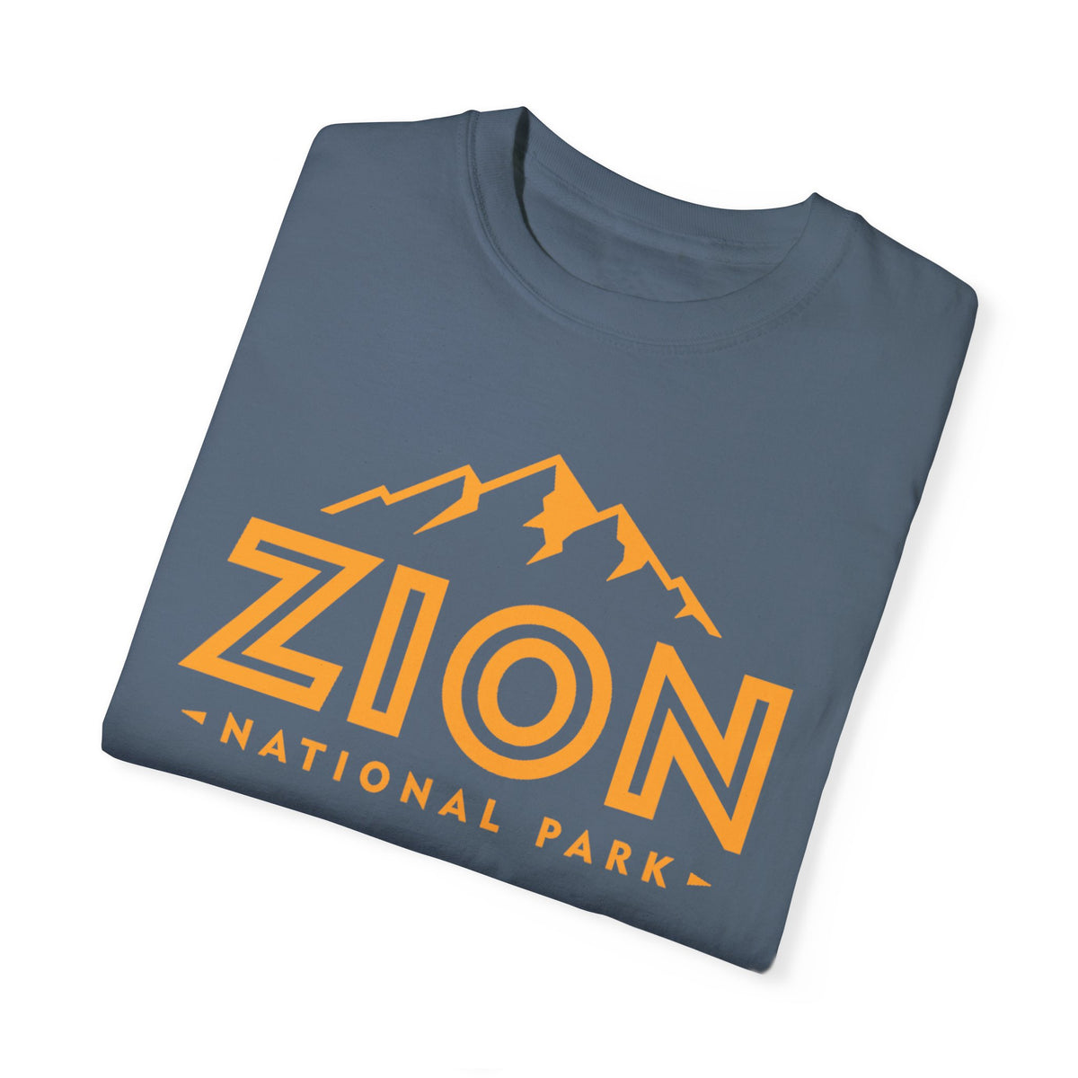 T-shirt with a minimalist design featuring Zion National Park and a mountain graphic.