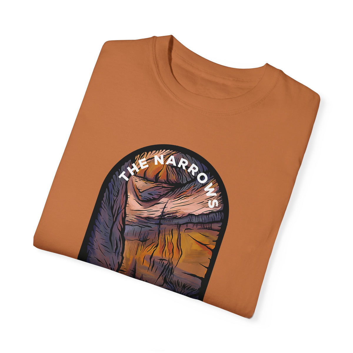 T-shirt featuring a scenic design of The Narrows at Zion National Park.