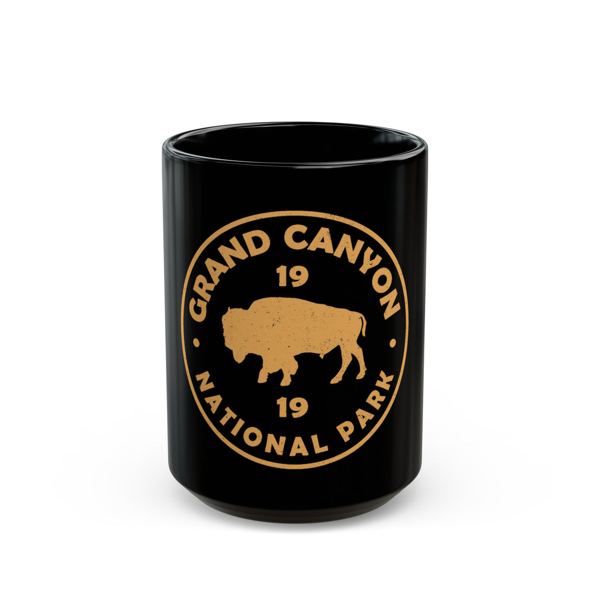 Grand Canyon National Park souvenir mug with buffalo and emblem design