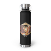 Grand Canyon National Park souvenir water bottle with a scenic design featuring the canyon landscape and stainless steel construction.