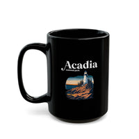 Ceramic coffee mug featuring a lighthouse design with Acadia National Park.