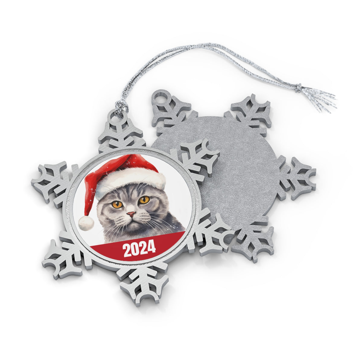 2024 British Shorthair Christmas Ornament, Pewter Snowflake Cat Gift with Free Shipping