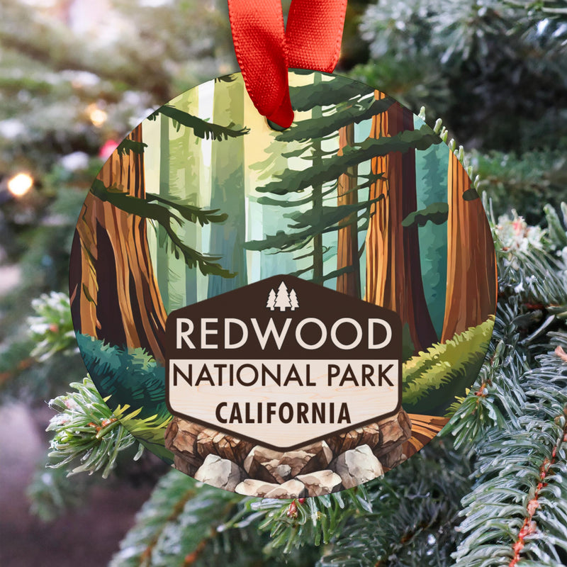 Redwood Christmas Ornament with Ribbon