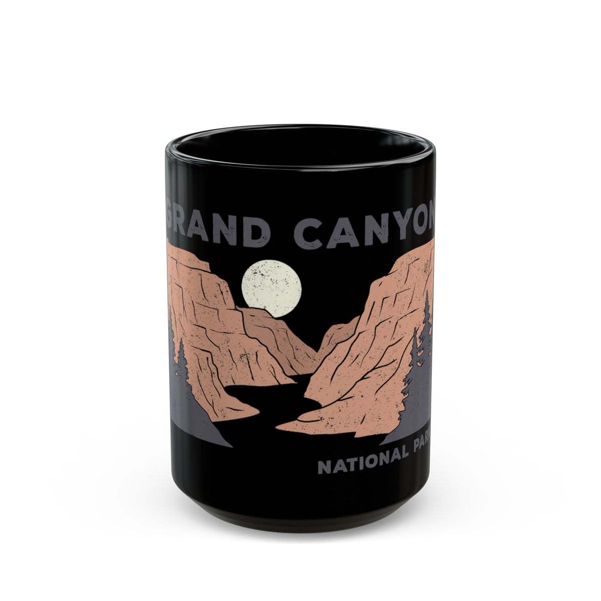 Grand Canyon National Park souvenir mug featuring a scenic design with canyon landscapes and a full moon.