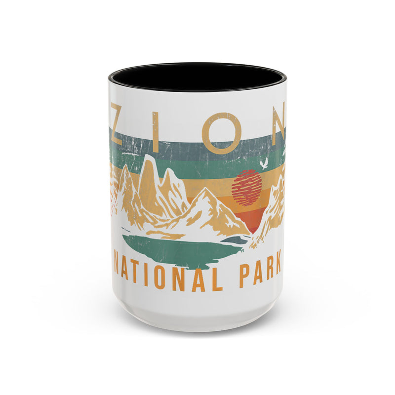 Zion National Park Mug - Ceramic Coffee Tea Cup with Vintage Mountain Sunset Design