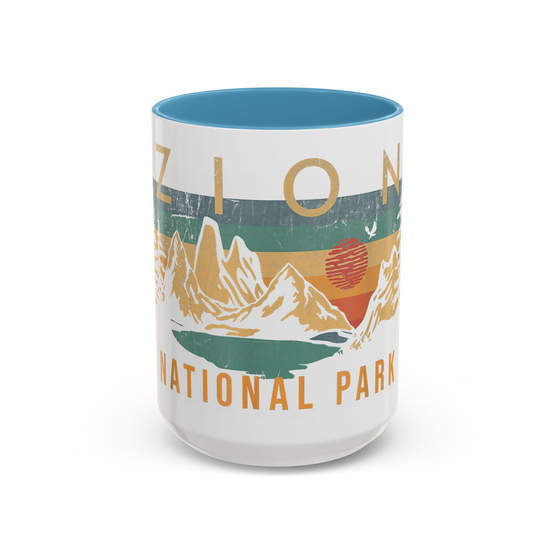 Zion National Park Mug - Ceramic Coffee Tea Cup with Vintage Mountain Sunset Design