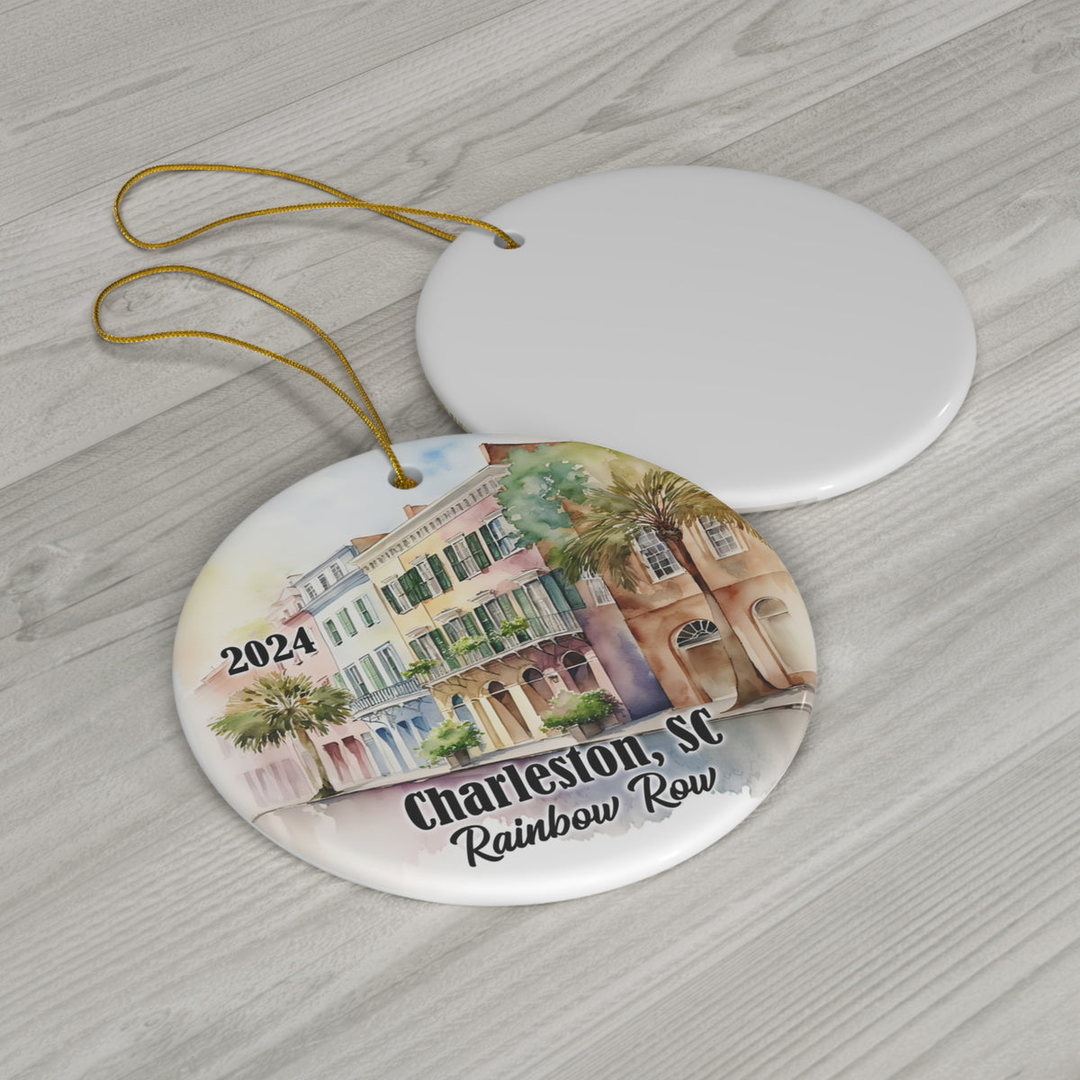 Charleston SC Rainbow Row Ceramic Ornament, 2024 Charleston Keepsake Souvenir With Free Shipping