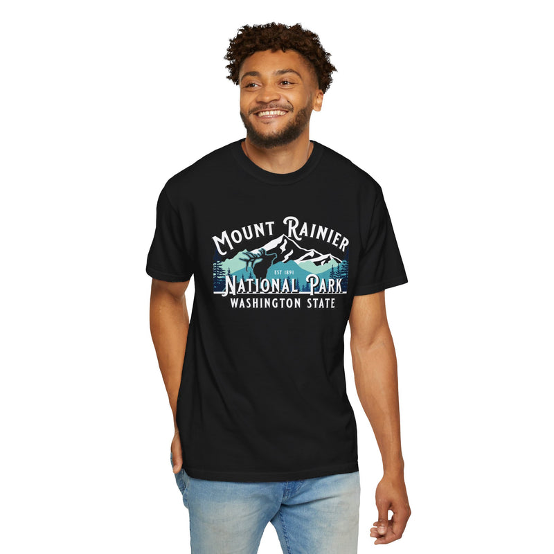 Mount Rainier Souvenir Tee with Mountains and Trees