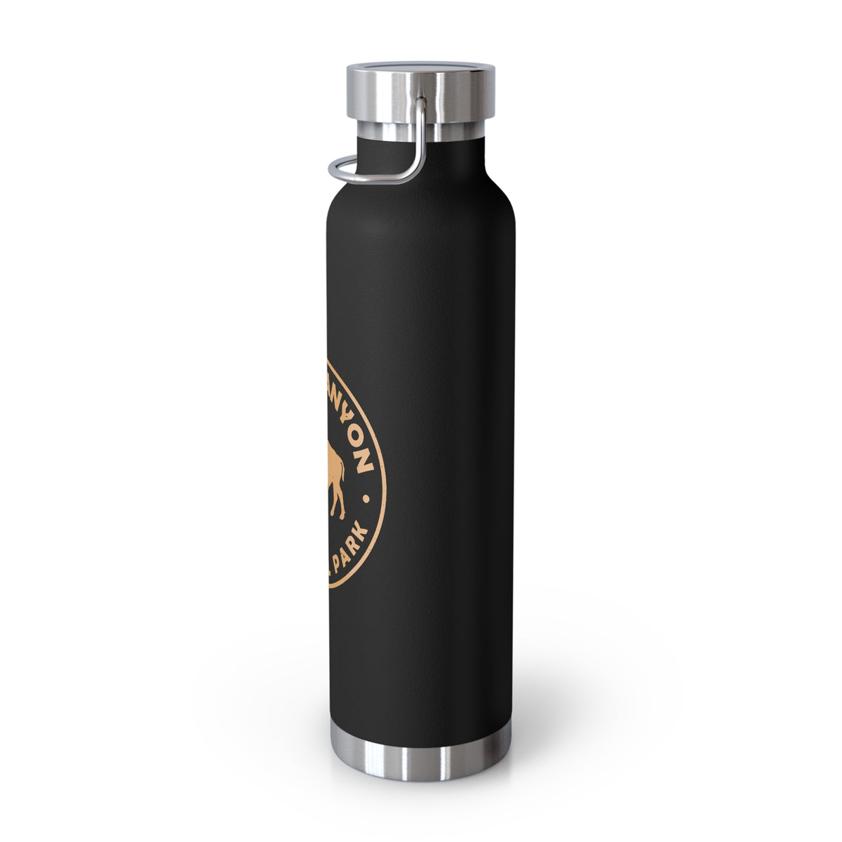 Grand Canyon National Park souvenir water bottle featuring a buffalo emblem design and stainless steel construction.