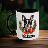 Personalized Boston Terrier Christmas Mug, Custom Dog Name Ceramic Mug, 11oz or 15oz