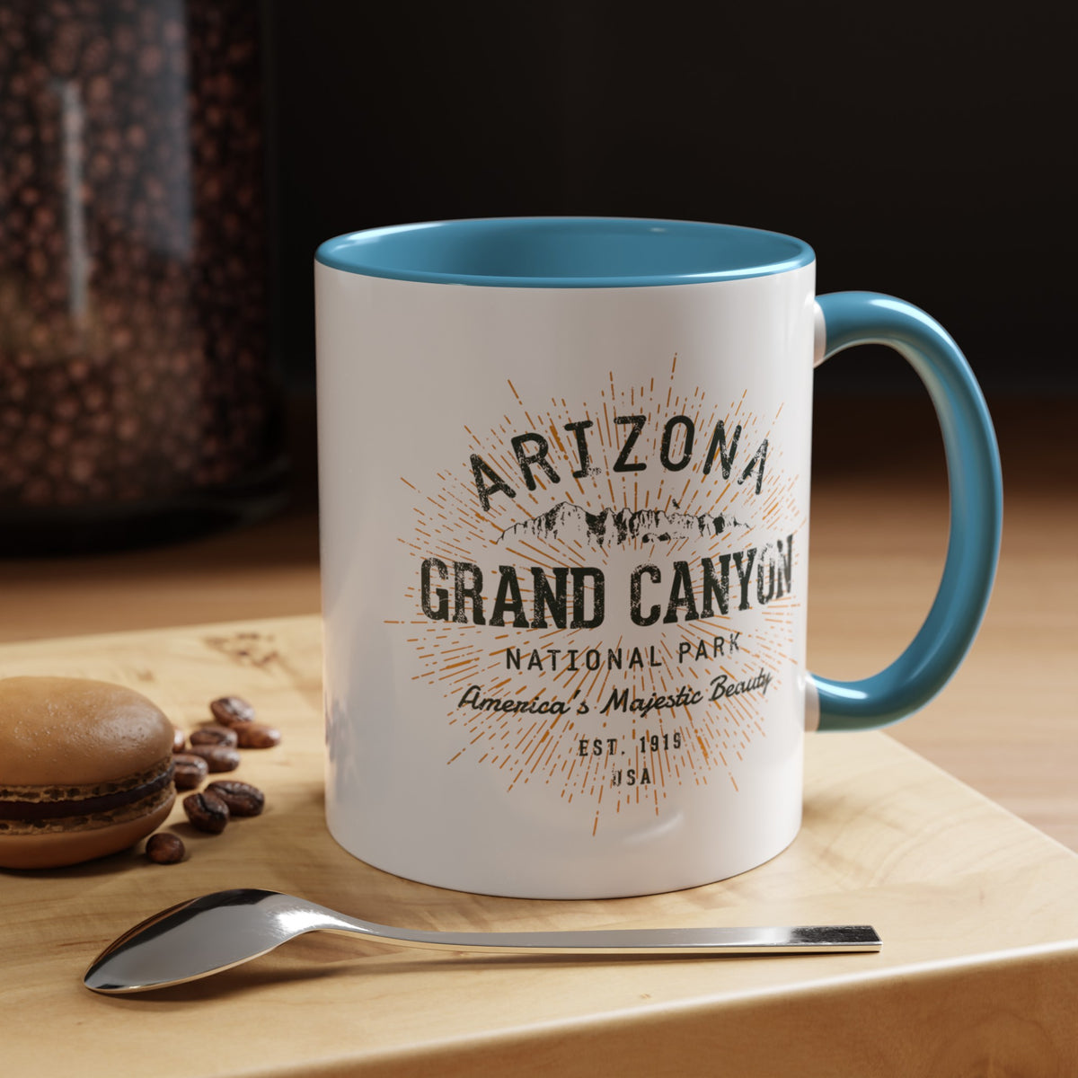 Grand Canyon National Park souvenir mug with a retro Arizona design and text.