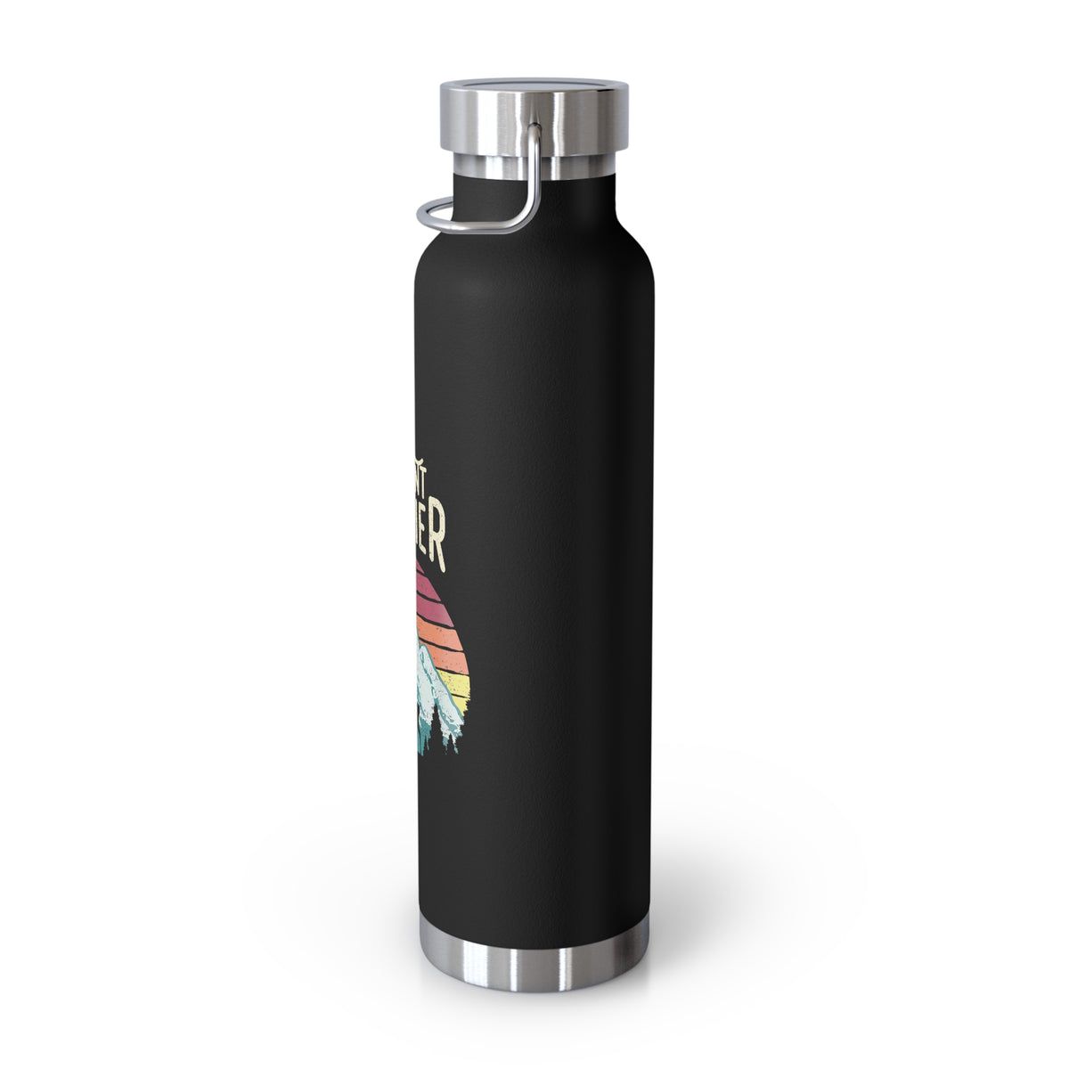 Stainless steel water bottle with a Mount Rainier National Park design, featuring a double-wall insulation and a durable powder-coated finish.