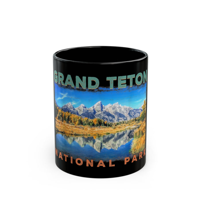 Grand Teton National Park souvenir mug featuring a mountain reflection design.