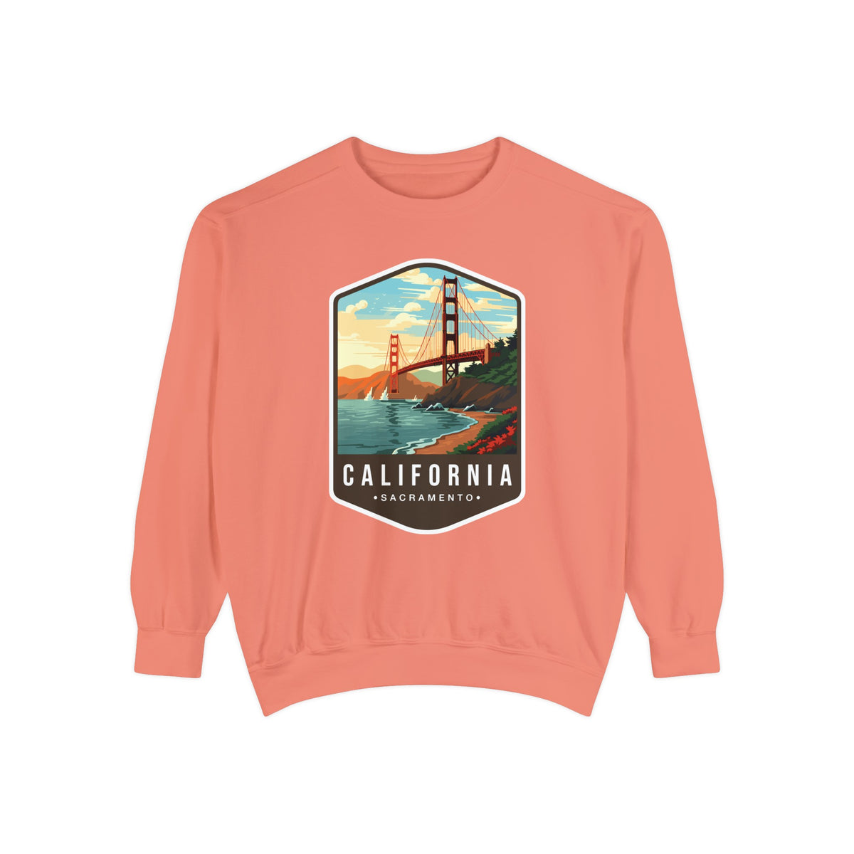 California Sweatshirt - Golden Gate Bridge Design - San Francisco Scenic Apparel - Unisex Garment-Dyed Cozy Fleece