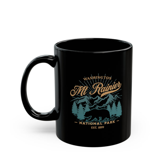 Mount Rainier National Park souvenir mug with bear and scenic design