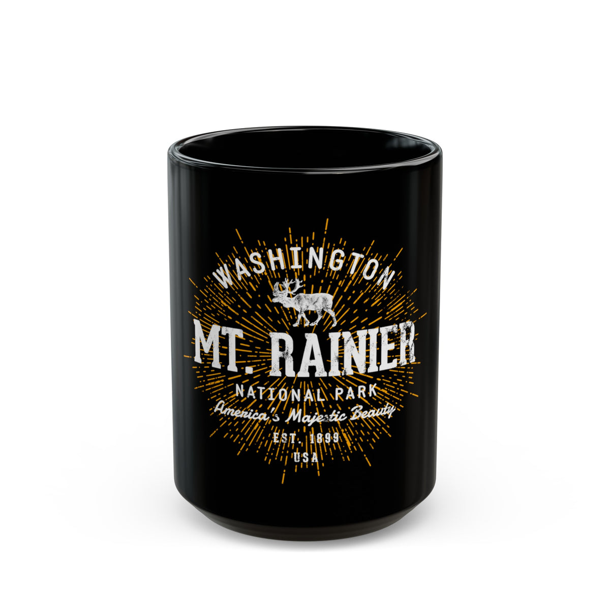 Mount Rainier National Park souvenir mug with deer and scenic design