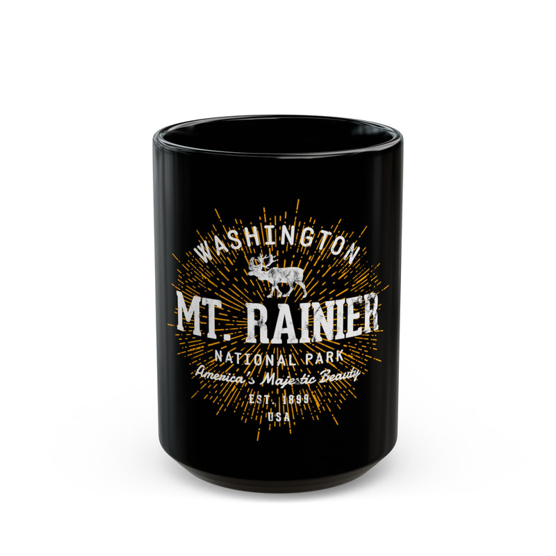 Mount Rainier National Park souvenir mug with deer and scenic design