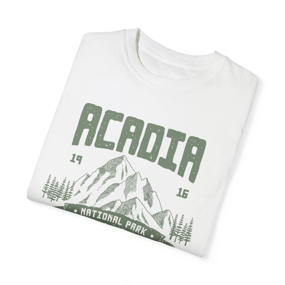 T-shirt featuring Acadia National Park with a mountain design.