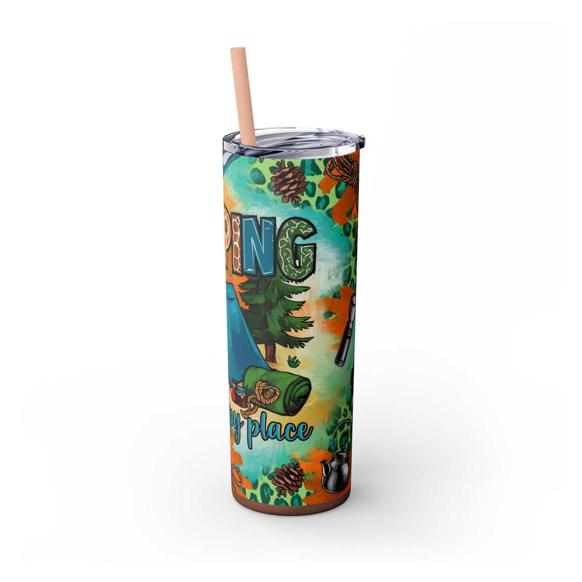 Camping is My Happy Place Skinny Tumbler with Straw, 20oz