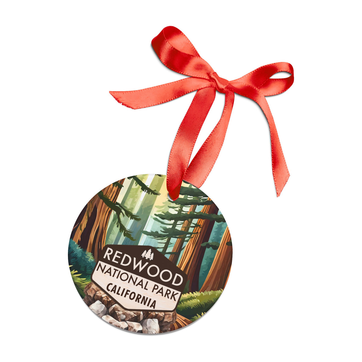 Redwood Christmas Ornament with Ribbon